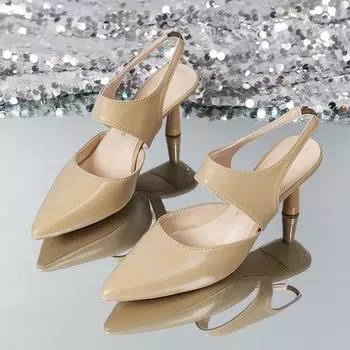 Женские босоножки 2024 года, новые женские босоножки с французским задником и пустым носком-шпилькой на высоком каблуке, с острым носком в римском стиле, однотонные женские туфли 34 абрикосовый
