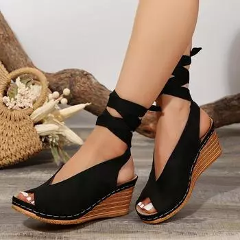 Женские босоножки-эспадрильи на танкетке, летняя модная дизайнерская обувь, повседневные удобные босоножки на платформе, женская обувь больших размеров для женщин 41EU/CN42 чёрный