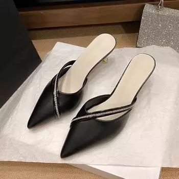 Женские босоножки Baotou, летние, новые, сандалии на высоком каблуке с пуантами и неглубоким носком, украшенные стразами 34