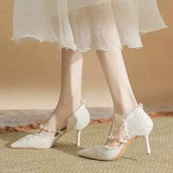 Женские босоножки Baotou на высоком каблуке 7 см с тонким носком и неглубоким носом, уникальные новые туфли с острым носком High Sense 34