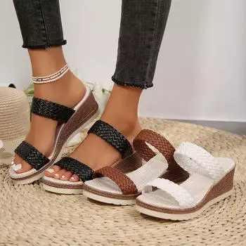 Женские босоножки Bohemia Heels Sandals For Summer Обувь на танкетке Каблук Женские тапочки Летняя обувь Женская обувь Sandalias 42EU/CN43 белый
