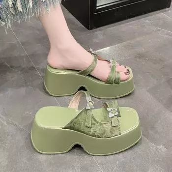 Женские босоножки Bow 2024 новые летние тапочки для дома и отдыха на природе пляжная обувь летняя женская обувь шлепанцы на платформе 34 чёрный