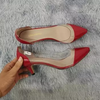 Женские босоножки для джазовых танцев, сексуальные, из ПВХ, прозрачные, 5 см, на низком каблуке, из лакированной кожи, с острым носком, без застежек, на вечеринку, свадьбу 35