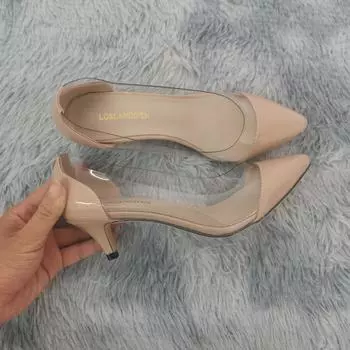 Женские босоножки для джазовых танцев, сексуальные, из ПВХ, прозрачные, 5 см, на низком каблуке, из лакированной кожи, с острым носком, без застежек, на вечеринку, свадьбу 35 розовый