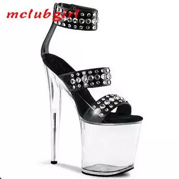 Женские босоножки Fairy High Heel Stilette Crystal Transparent Dance Shoes Каблук 20 см Платформа 10 см YKC 33 чёрный