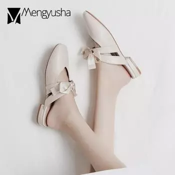 Женские босоножки Fairy Silk butterflyknot с квадратным носком и открытой пяткой, милые туфли-слайдеры, женские тапочки, закрытые носки, сандалии-гладиаторы 4.5 бежевый