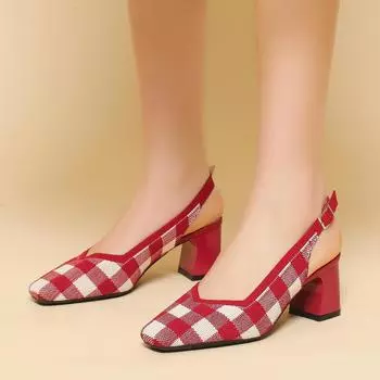 Женские босоножки Flyknit большого размера на толстом каблуке с квадратным носком, летние повседневные босоножки с грубым каблуком, вязаные в сетку, размеры 34-43 34 чёрный