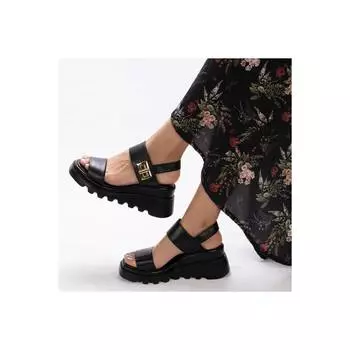 Женские босоножки из натуральной кожи Черные толстые Туфли на танкетке см Sold Спортивные босоножки на каждый день Стильные сандалии