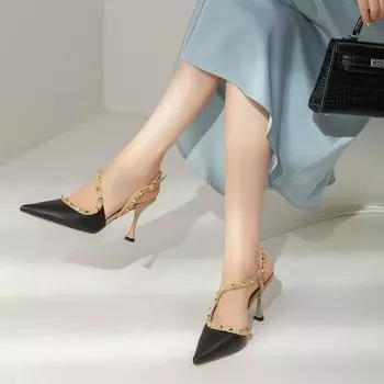 Женские босоножки, летние, новые, на высоком каблуке, с заклепками и пряжками, повседневные, темпераментные, сандалии на тонком каблуке 35