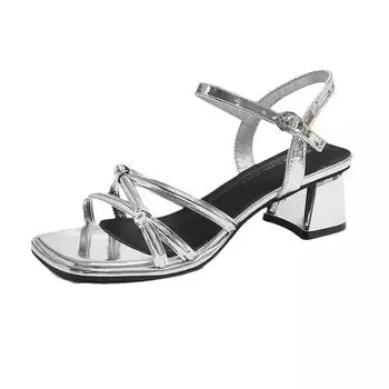 Женские босоножки, летние, новые туфли на квадратном каблуке, модные римские сандалии, черно-белые женские тапочки с открытым носком, женская обувь 35