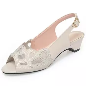 Женские босоножки летние туфли на среднем каблуке из сетки женские большие размеры формальные дышащие босоножки женские 35 бежевый