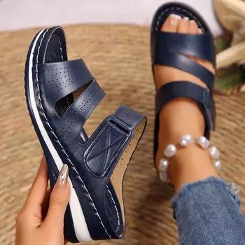 Женские босоножки Летняя обувь Женские босоножки на каблуках Тапочки Chaussures Femme Повседневная обувь на танкетке и каблуке 42EU/CN43 бежевый