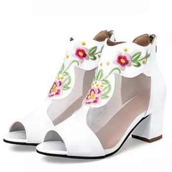 Женские босоножки Летняя женская обувь Дизайнерские полые сетчатые дышащие высокие каблуки Элегантные босоножки на платформе Сексуальные босоножки на каблуках для вечеринок 34 белый