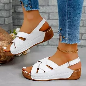 Женские босоножки Лето 2024 Тренд Летняя обувь для женщин Босоножки на каблуках Элегантная женская обувь на каблуке Босоножки на танкетке Mujer Элегантный 36 чёрный