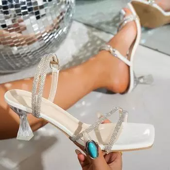 Женские босоножки Лето Новые сексуальные модные босоножки с открытым носком на высоком каблуке Тренд Элегантные туфли с квадратным носком для вечеринок Удобная женская обувь 35