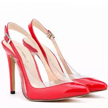 Женские босоножки-лодочки из ПВХ, модные, прозрачные, сексуальные, с острым носком, на высоком каблуке, женские туфли-шпильки с ремешком на щиколотке, для вечеринки, свадьбы, выпускного вечера 35 оранжевый