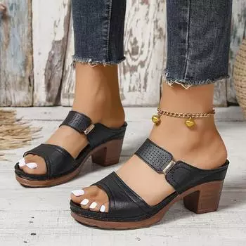 Женские босоножки на блочном каблуке с открытым носком — стильные туфли без шнуровки для выхода в свет и повседневной летней одежды 36 белый