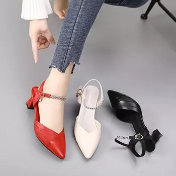 Женские босоножки на каблуке Hells из натуральной кожи 2024 года, модные туфли с острым носком и пряжкой на высоком каблуке, сексуальные туфли для вечеринок, банкетные туфли 34