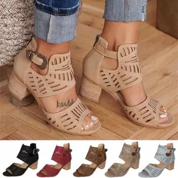 Женские босоножки на каблуке, нарядные полые туфли на каблуке «рыбка», модные туфли-лодочки с ремешком на щиколотке, повседневные сандалии 36 чёрный