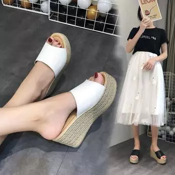 Женские босоножки на каблуке Женские шлепанцы на каблуке 2024 Летние толстые подошвы ЭВА Пляжные шлепанцы для женщин Модные мягкие тапочки на платформе Cloud 35 чёрный