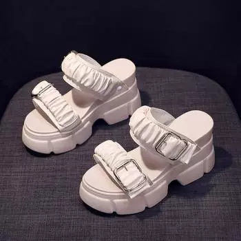 Женские босоножки на каблуке, женские туфли на каблуке 2024 года, летние толстые подошвы, пляжные шлепанцы из ЭВА для женщин, модные мягкие тапочки на платформе Cloud 34 чёрный