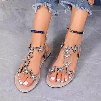 Женские босоножки на квадратном каблуке, летние женские босоножки высокого качества со стразами и бабочкой на высоком каблуке, модные женские сандалии с квадратной головкой 36