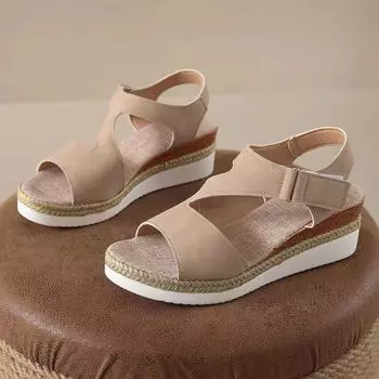 Женские босоножки на липучке 2024 года, новые летние женские босоножки с плоской подошвой и танкеткой, с застежкой «рыбий рот» 36 белый