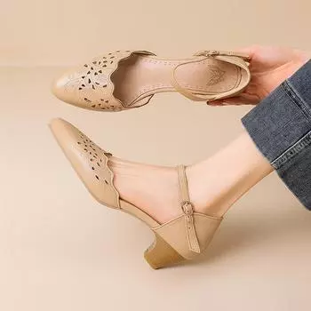 Женские босоножки на низком каблуке, летние, новые, удобные и универсальные, ретро-гравированные, босоножки большого размера на толстом каблуке 34