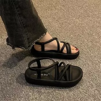 Женские босоножки на низком каблуке с леопардовым принтом № 35, черные повседневные женские кроссовки, дышащие тапочки, спортивные все 4.5