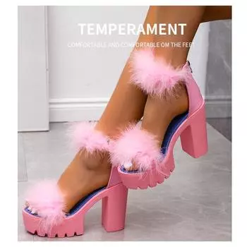 Женские босоножки на очень высоком каблуке, на платформе, в римском стиле, элегантные, женские, на каблуке, пушистые, сексуальные, удобные, для танцев на пилоне, новые 35 фиолетовый