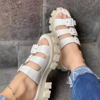 Женские босоножки на платформе, летние, новые римские босоножки с открытым носком и пряжкой, женские босоножки для активного отдыха, женская обувь больших размеров, повседневные женские босоножки 36 чёрный