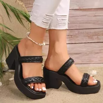 Женские босоножки на платформе с пряжкой на высоком каблуке, летние элегантные, роскошные, дизайнерские, модные, туфли, новая мода, повседневная обувь 36 чёрный
