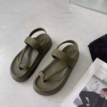 Женские босоножки на платформе с завязками Модные удобные пляжные сандалии One Word для женщин 35 зелёный