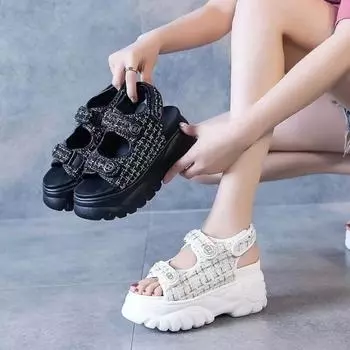 Женские босоножки на платформе в классическом стиле, летняя новая модная обувь на платформе Fairy Style Elevator Wild Sports Beach Shoes 35 белый