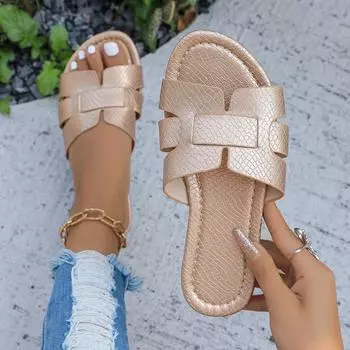 Женские босоножки на плоской подошве розового золота с открытым каблуком, повседневная пляжная обувь для ношения в помещении и на улице, удобные тапочки 36