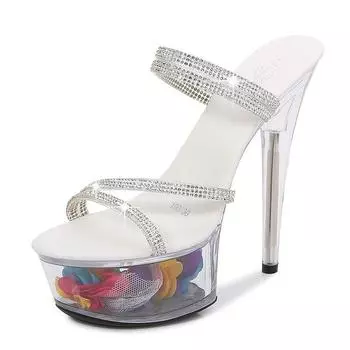 Женские босоножки на прозрачном каблуке - сексуальные, на тонком каблуке 15 см, на платформе с прозрачным кристаллическим дизайном для свадьбы LFD-190-18 34 белый