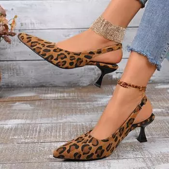 Женские босоножки на шпильке с острым носком и леопардовым принтом, женская обувь, элегантные туфли на высоком каблуке, одинарные туфли на высоком каблуке 35