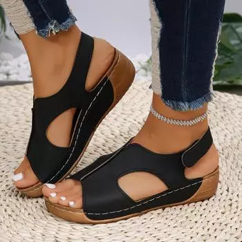Женские босоножки на танкетке 2024 года, новые летние модные повседневные сандалии, женские трендовые туфли на платформе с открытым носком для женщин Sandalias De Mujer 36 чёрный
