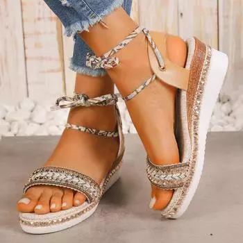 Женские босоножки на танкетке 2024 года, новые летние легкие нескользящие туфли, женские повседневные эспадрильи, сандалии на платформе, женские сандалии Sandalias De Mujer 36 коричневый