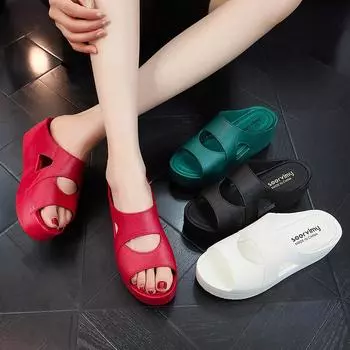 Женские босоножки на танкетке без застежек - летняя мода, толстая нескользящая подошва 36 красный