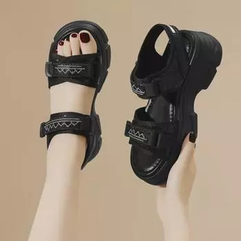 Женские босоножки на танкетке и платформе 2024 года — открытый носок, на липучке, повседневная пляжная одежда, стиль «сказка» 40 бежевый/кофейный