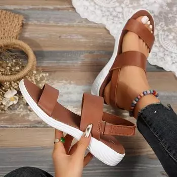 Женские босоножки на танкетке, легкие прогулочные сандалии, женские удобные летние туфли больших размеров, женская обувь 2024 года, однотонная повседневная обувь 36 розы красного