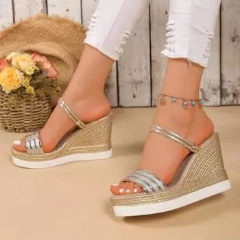 Женские босоножки на танкетке, летние, новые, модные, повседневные, неглубокие туфли для женщин, с открытым носком, на платформе, сексуальные, дизайнерские, сандалии на высоком каблуке для женщин 35