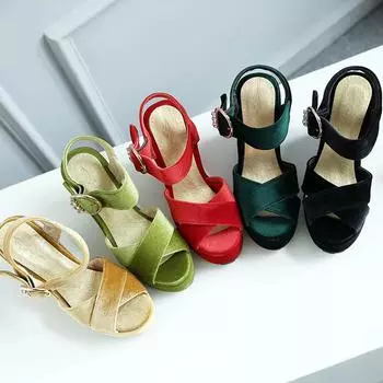 Женские босоножки на танкетке, летние, новые, на подошве-маффин, большие размеры, повседневные сандалии с открытым носком 34 красный