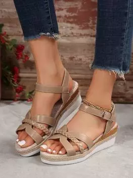 Женские босоножки на танкетке, летние, однотонные, повседневные, без застежек, лаконичные, модные, на танкетке, абсолютно новые, с открытым носком, женские туфли 36 коричневый