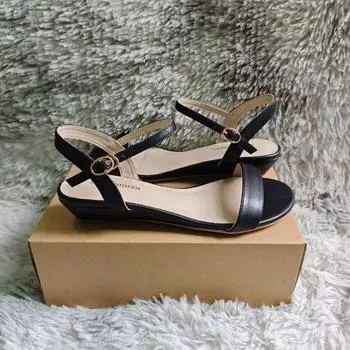 Женские босоножки на танкетке, летние, с открытым носком, удобные, с ремешком на щиколотке, на высоком каблуке, для прогулок, вечеринок, свадеб 35 чёрный