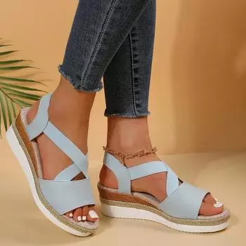 Женские босоножки на танкетке Летние сандалии с пряжками Женские модные сандалии 36 розовый