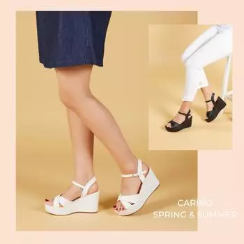 Женские босоножки на танкетке на платформе из лакированной и матовой кожи Carino