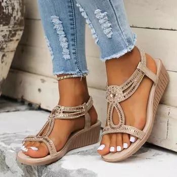 Женские босоножки на танкетке, новые летние дизайнерские босоножки на платформе, женская мода, повседневная римская обувь, однотонные уличные сандалии 36