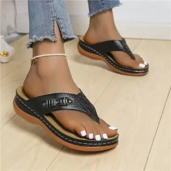 Женские босоножки на танкетке с мысом 2024 года, летние пляжные тапочки на толстой подошве, женские большие размеры, сандалии-гладиаторы на низком каблуке, женские сандалии 36 чёрный